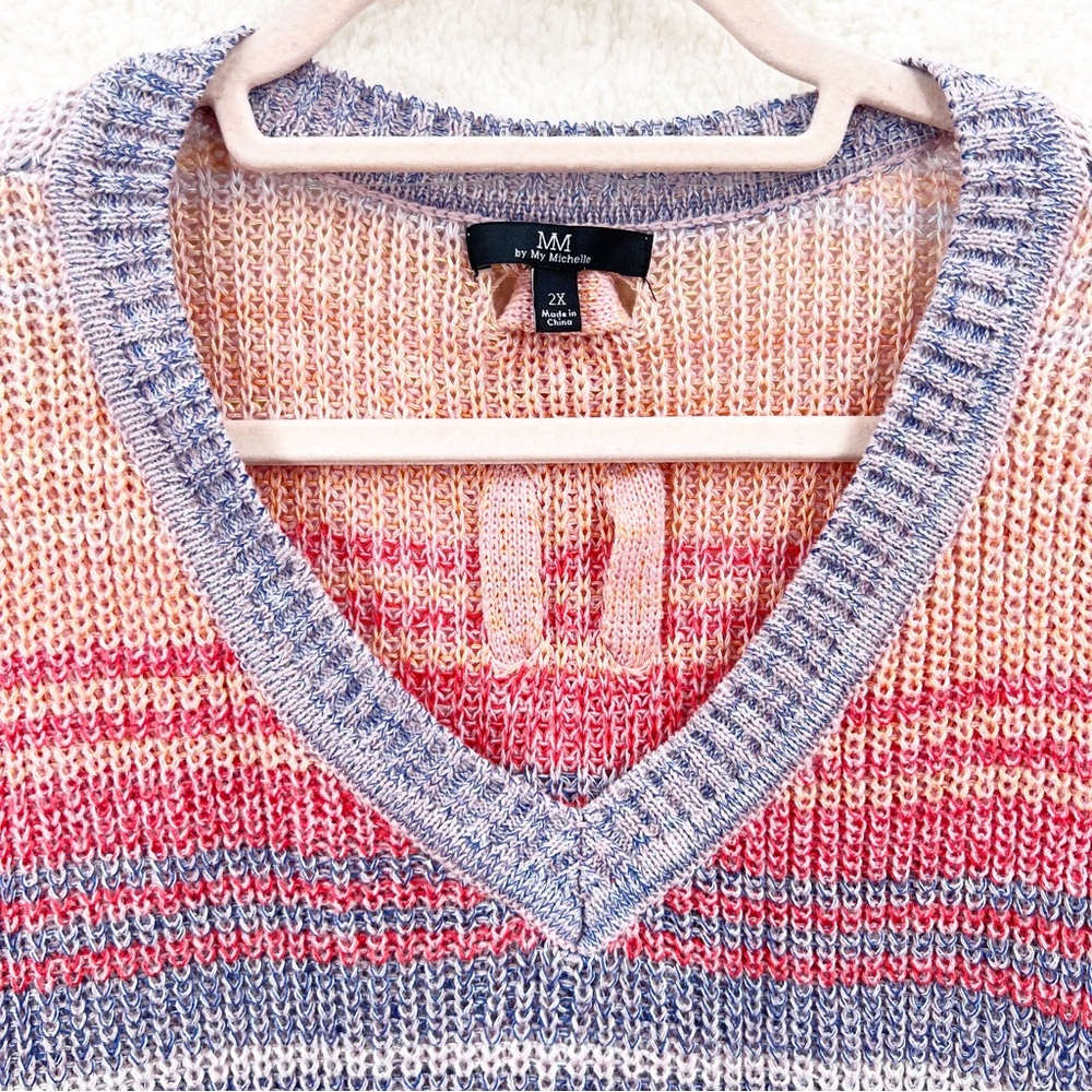 MM by My Michelle Multicolor V neck Lightweight Crisscrossed Back Sweater 2XL - Picture 3 of 10